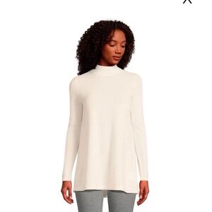 NWT Cashmere Lands End 1X Ivory Sweater Tunic Mock Turtleneck New Women’s 16-18